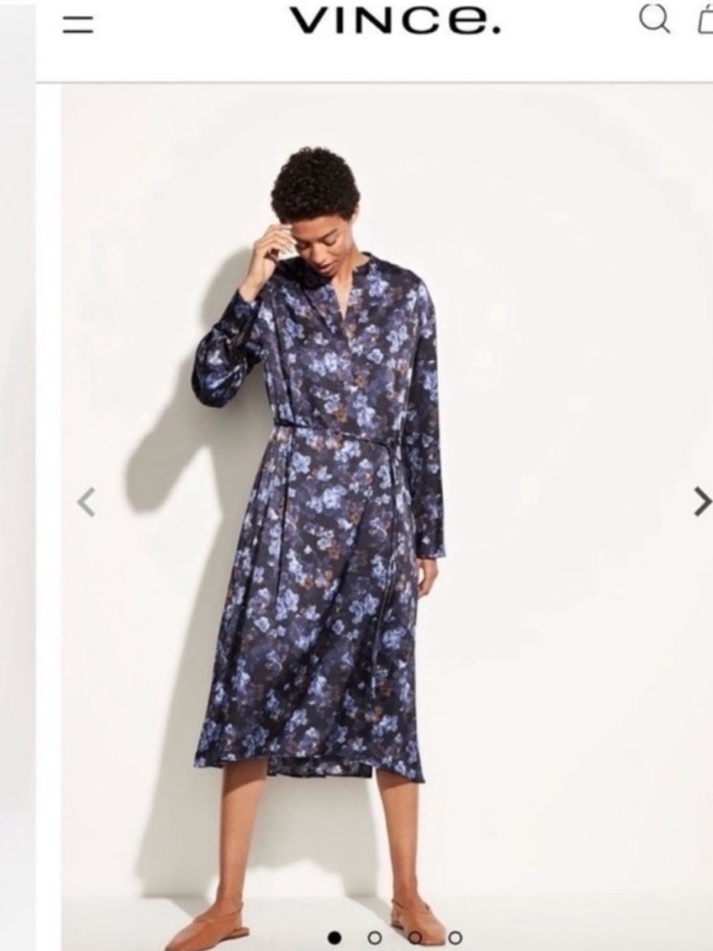 Vince Plumeria Bloom Navy Floral Midi Dress